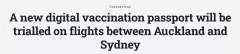 悉尼与新西兰之间的航班计划使用虚拟疫苗通行证